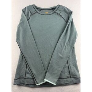 Lucy Tech Womens Large Teal Grey Striped Long Sleeve Activewear Top Thumbholes